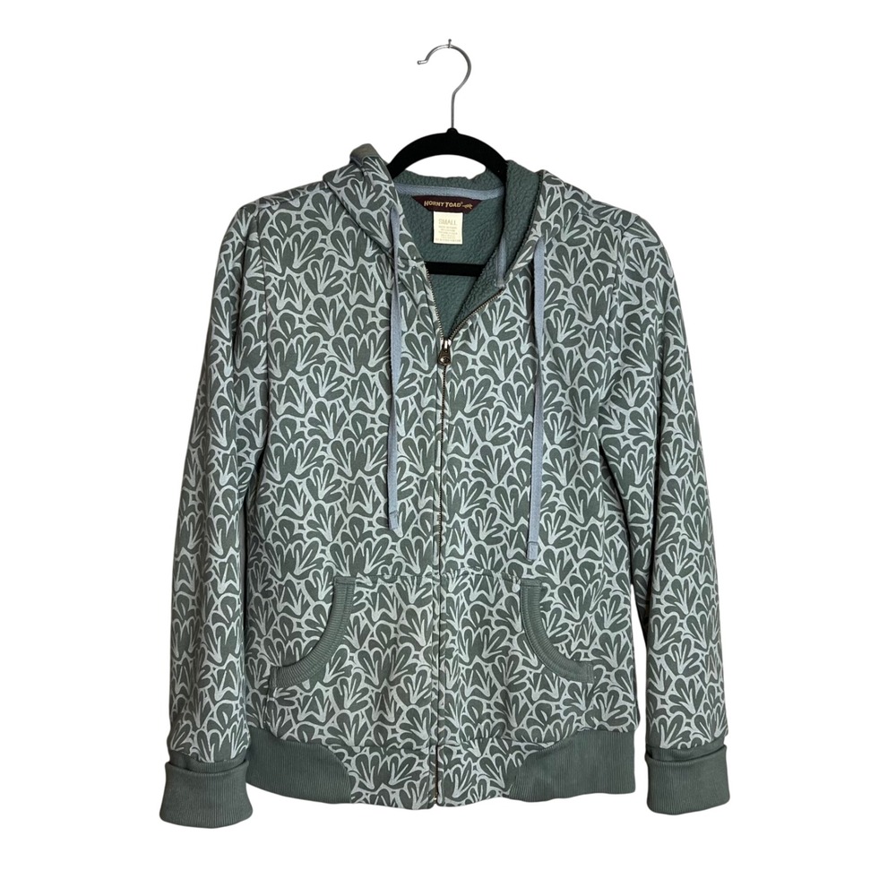 Horny Toad Full Zip Hooded Jacket Size S‎ Green Patterned Fleece Cozy Jacket